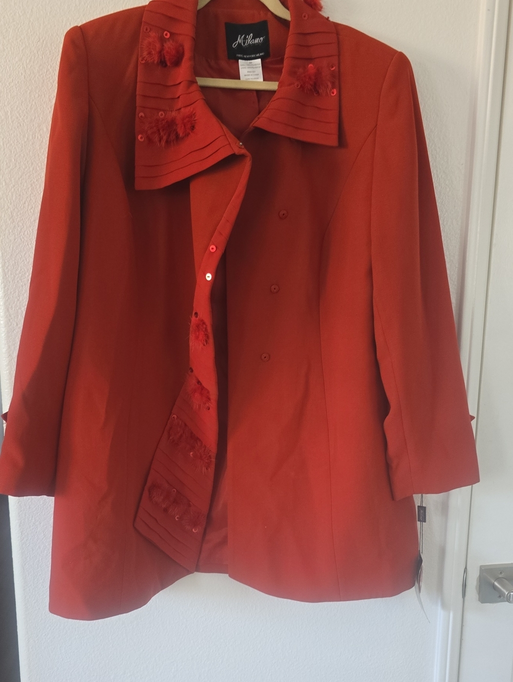 Milano Red Decorative Collar Pea Coat